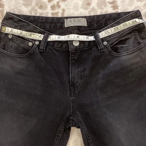 We The Free Black Denim Distressed Raw Hem Flare Boho Mid-Rise Jeans, Size 26 - Picture 11 of 15